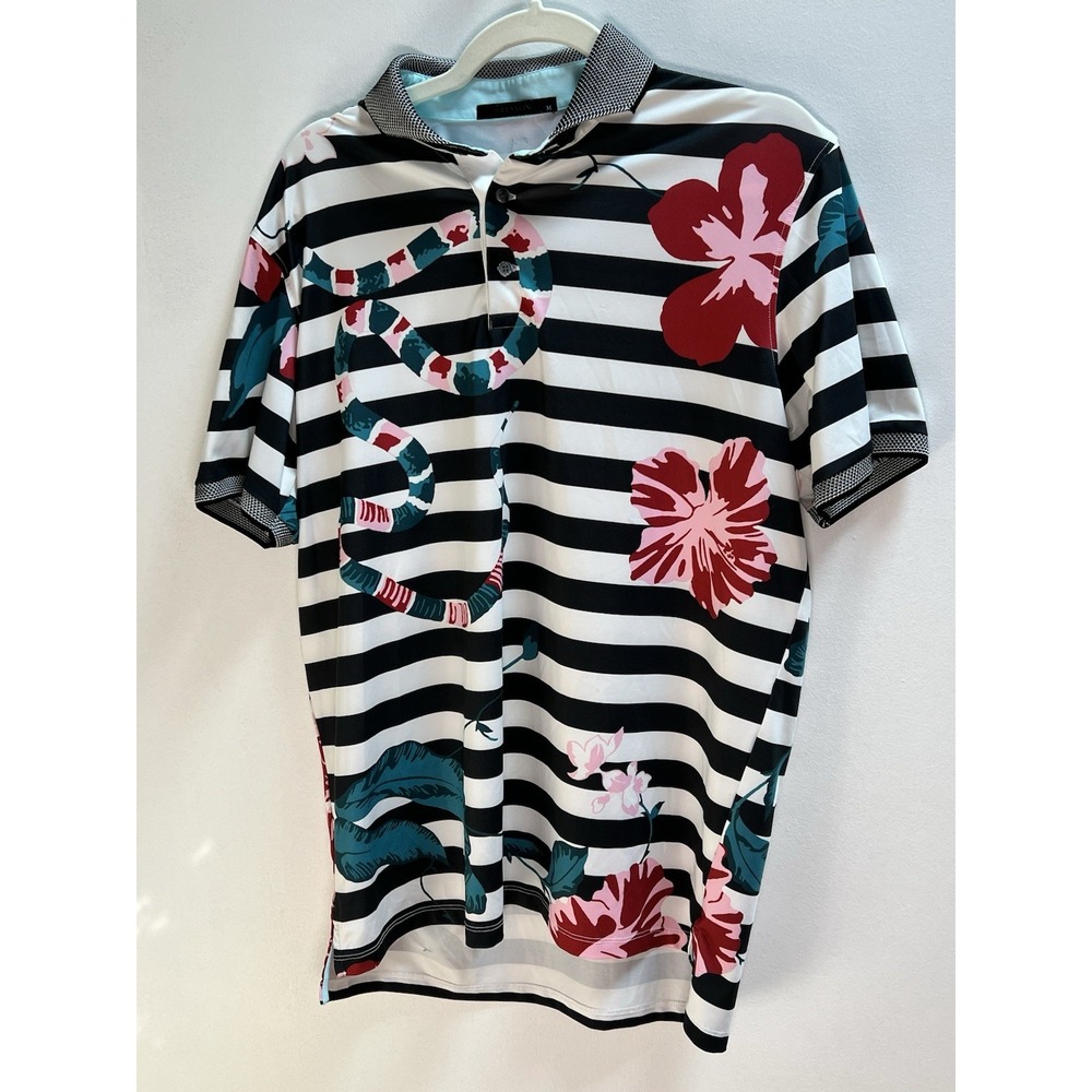 Greyson Wolf Polo Mens M Luxury Golf Tropical Floral Stripe Performance Shirt